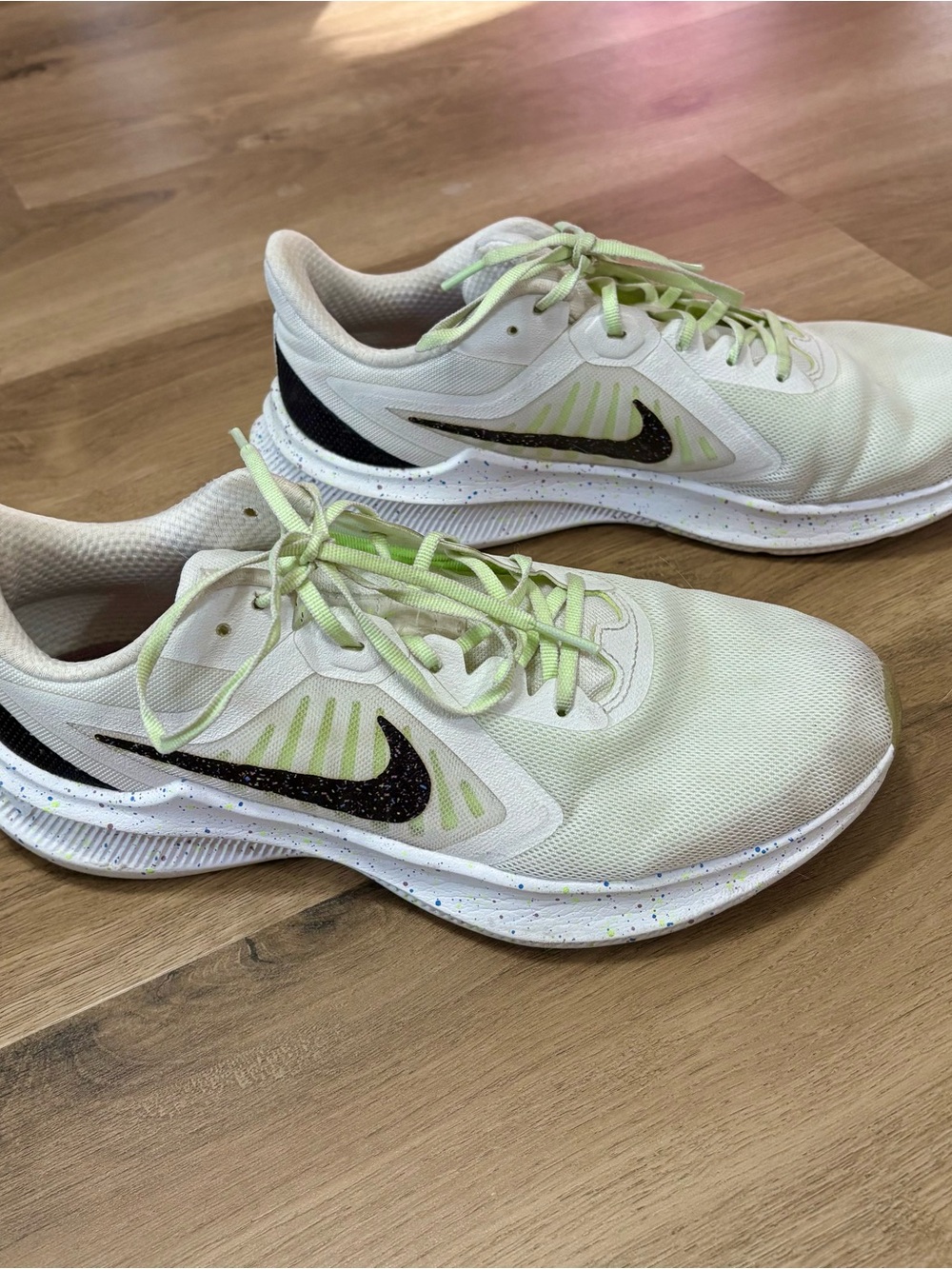 Nike White Athletic Shoes with Lime and Black Accents